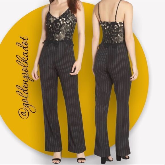 LACE and Pinstripe Jumpsuit Size XS  Retail $158 - Picture 4 of 12